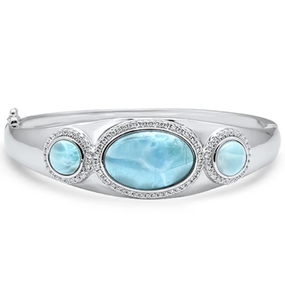 natural larimar & cubic zirconia .925 sterling sil